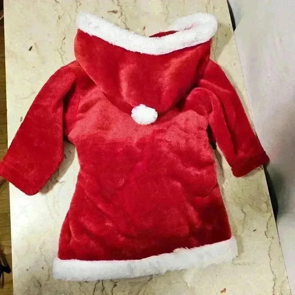 HB Santa Baby's Christmas Hooded Robe Plush Red White Polyester 0-9 mths - Picture 2 of 5